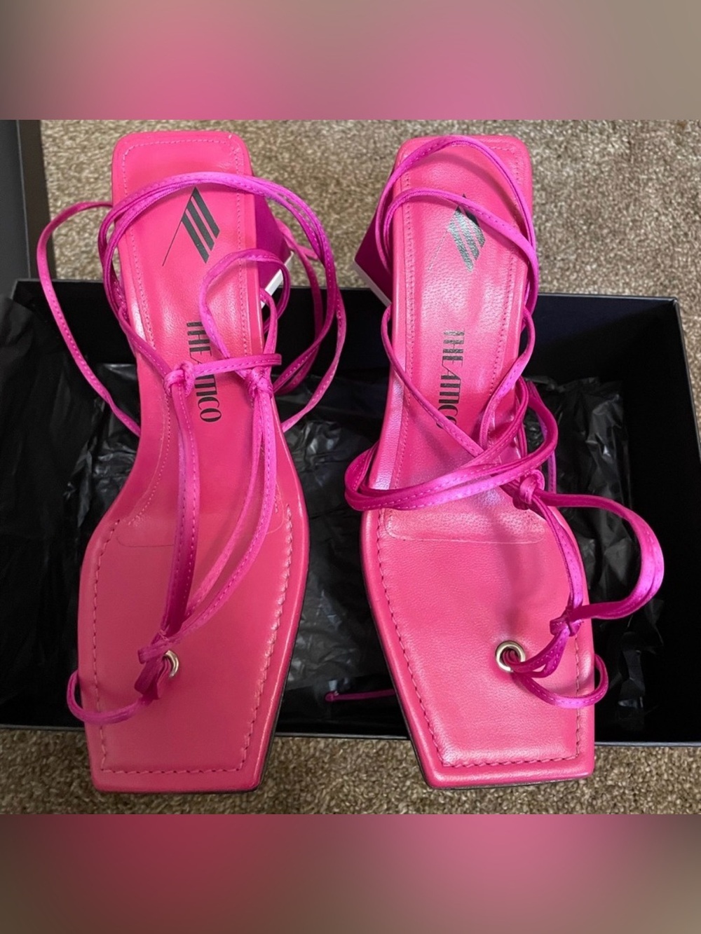 The Attico Hot Pink Strappy Square-Toe Sandals size 39